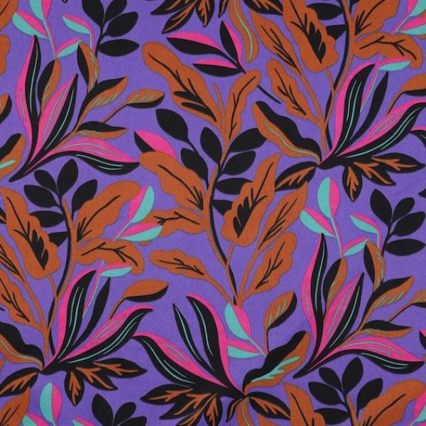 Baumwollsatin Purple Lush Leaves von Nerida Hansen